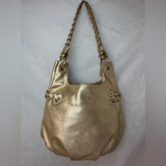 Michael Kors Metallic Gold Braided Tassel Hobo Bag - Picture 2 of 9